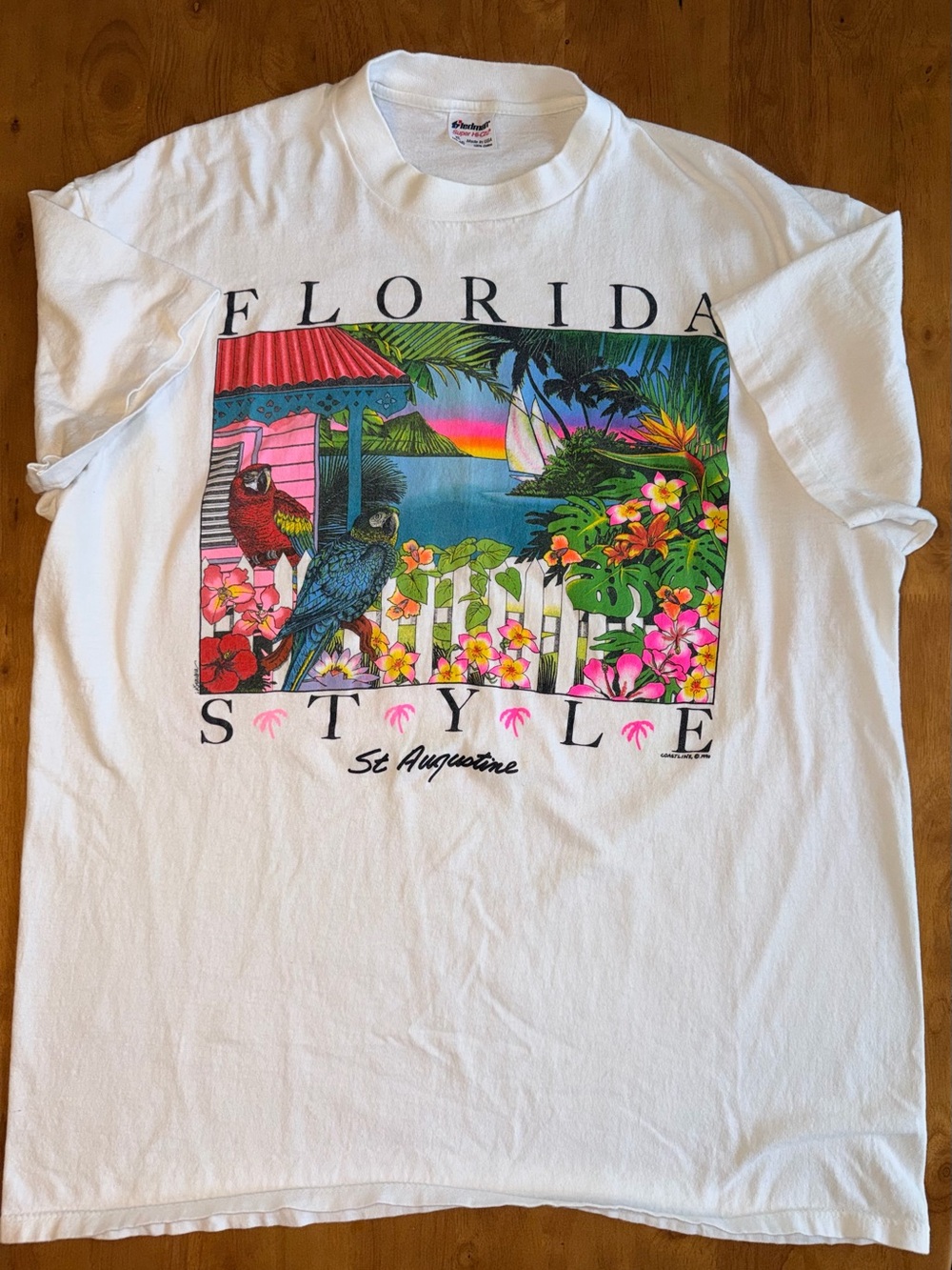 Vintage 1990 Florida Style St Augustine T Shirt XL White Stedman Super Hi-Cr USA